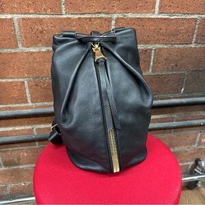 Aimee Kestenberg Black Leather Backpack Sling with Gold Zipper